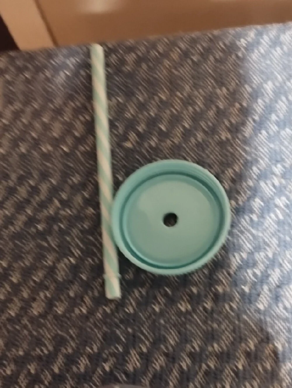 The Pioneer Woman Aqua Floral Mason Mug with Straw EUC.